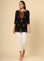 Rayon  Black Office Wear Embroidery Work Readymade Top